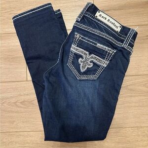 Rock Revival Chile Easy Skinny Jeans Women's Size 29 Dark Wash Thick Stitch
